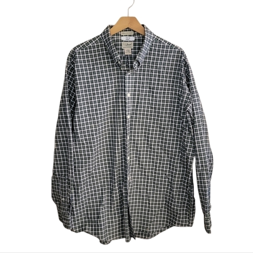 L.L. Bean | Navy Blue Green Yellow Ivory Plaid Button Front Shirt Mens XL Tall